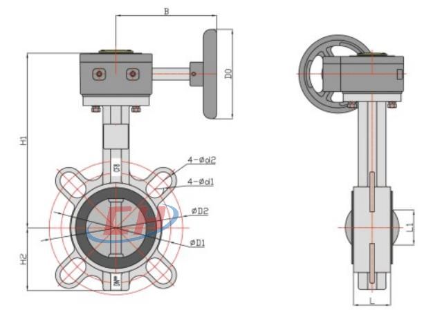 軟密封對夾蝸輪蝶閥結(jié)構(gòu)圖